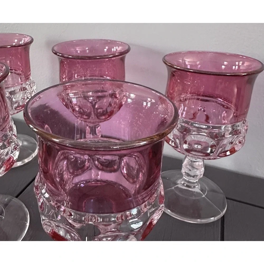 Set of 6 Kings Crown Cranberry Flashed Glass Water Goblets 5.75 Inches Tall